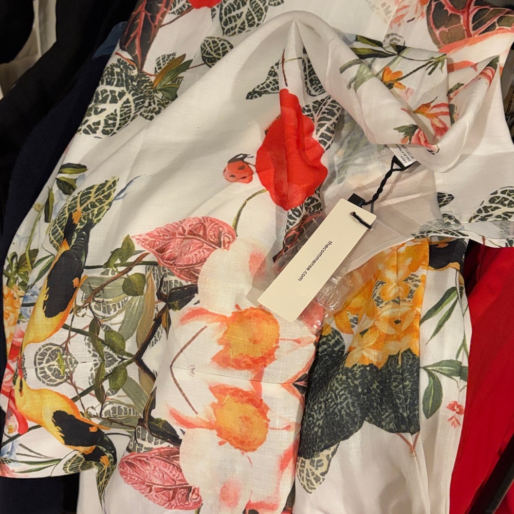 Strapless Floral Midi Dress in White and Multi - Picture 5 of 6